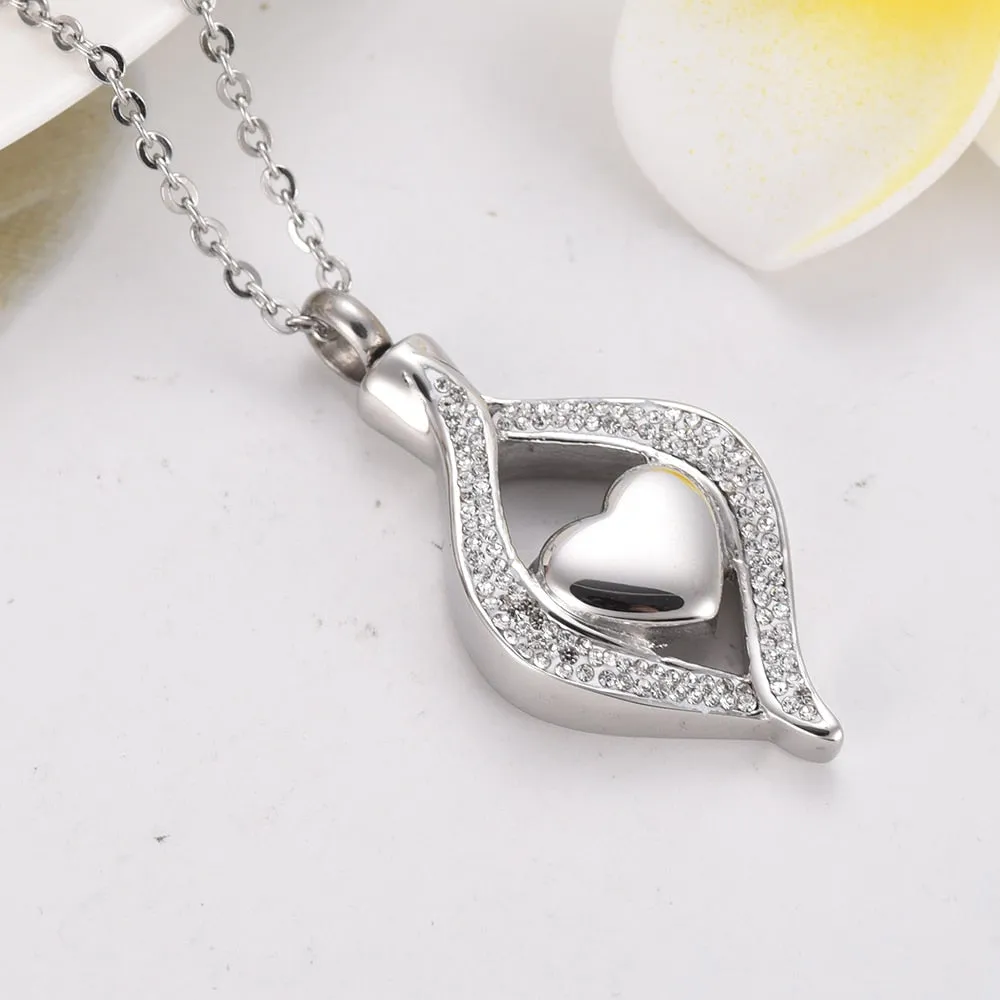 Crystal Teardrop with Heart Cremation Necklace