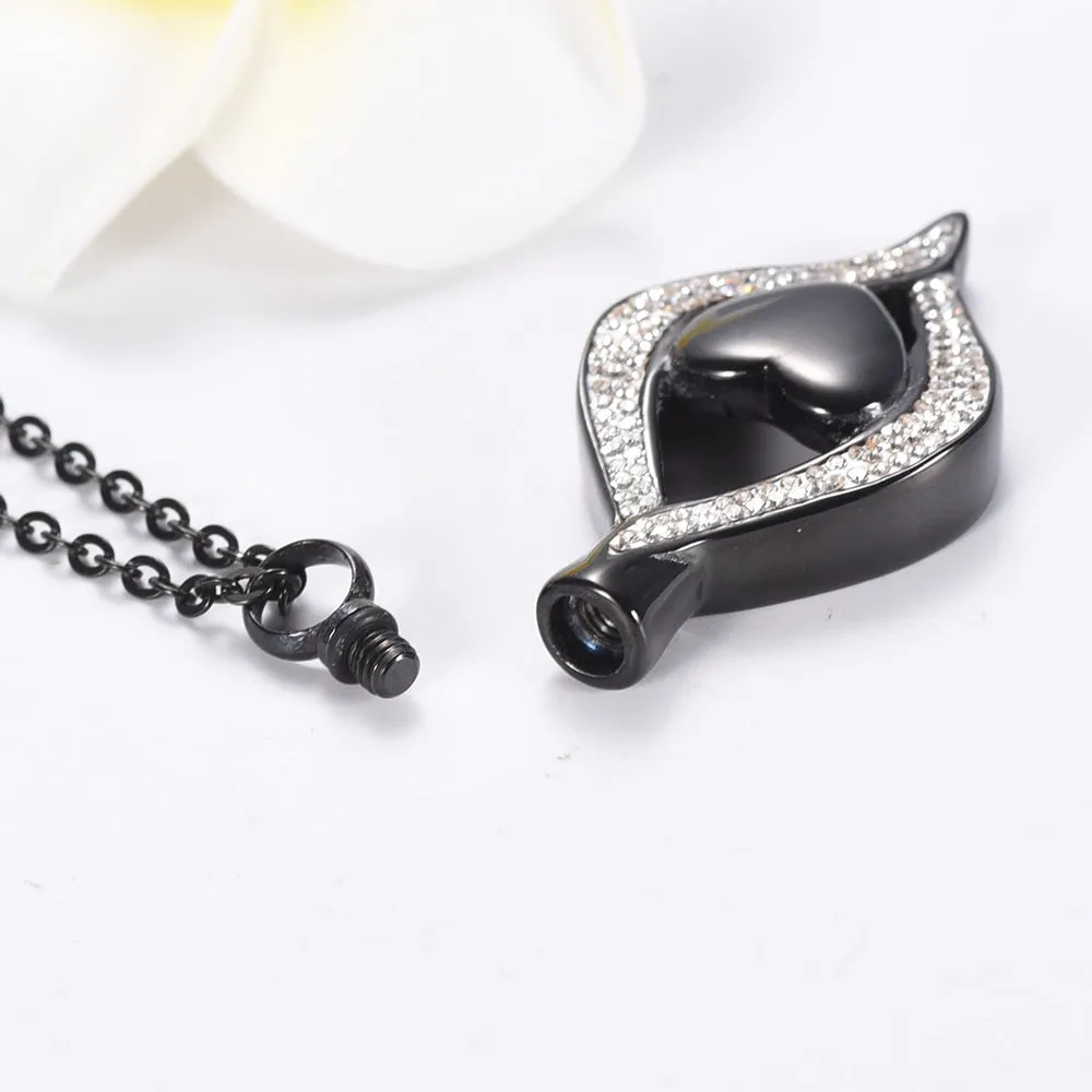 Crystal Teardrop with Heart Cremation Necklace
