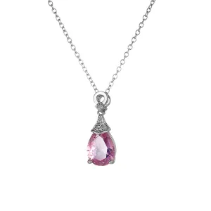 Cubic Zirconia & Pink Crystal Teardrop Pendant Necklace