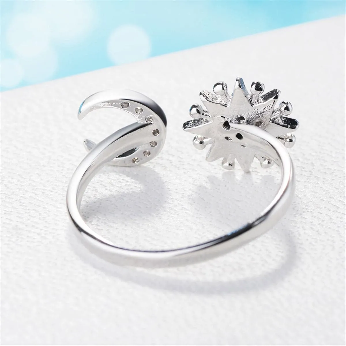 Cubic Zirconia & Silver-Plated Sun & Moon Bypass Ring