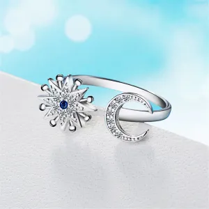 Cubic Zirconia & Silver-Plated Sun & Moon Bypass Ring