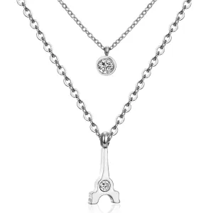 Cubic Zirconia & Silver-Plated Tower Layered Pendant Necklace