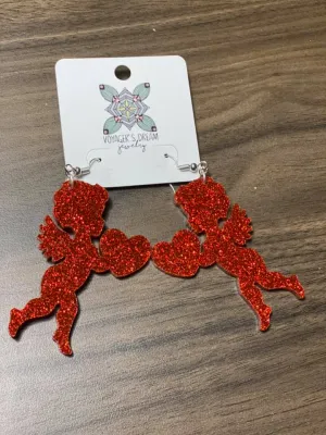 Cupid Earrings || Red Glitter