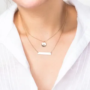 Custom Bar and Disc Engraving Layered Necklace, 7/16" Disc & 1.25" Bar Pendant