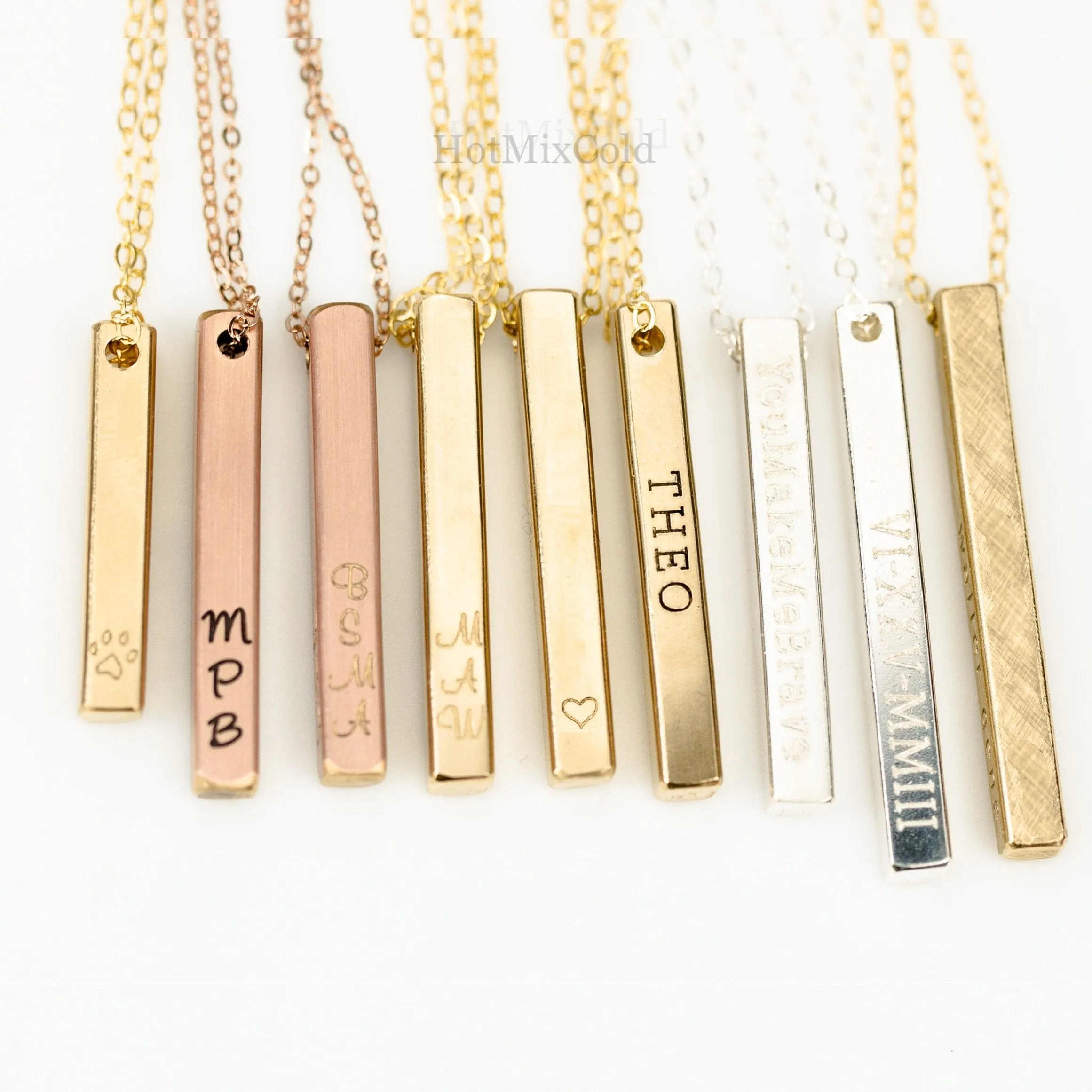Custom Name 4-Sided Bar Necklace, 1.25" Bar