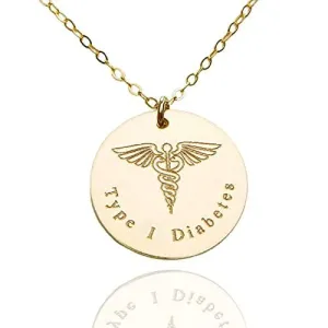 Custom Type 1 Diabetes Medical Alert ID necklace for Women - 14K Gold Filled