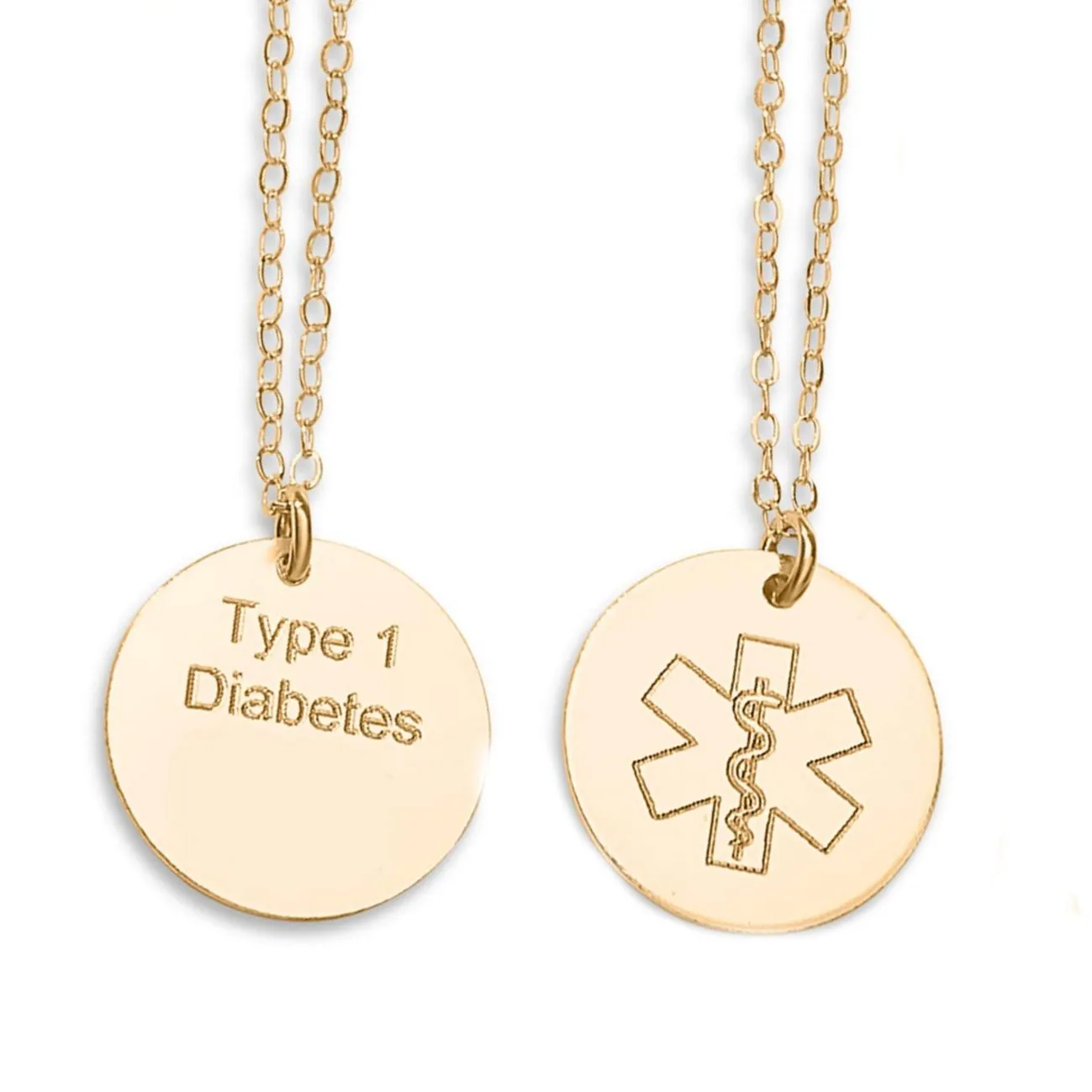 Custom Type 1 Diabetes Medical Alert ID necklace for Women - 14K Gold Filled