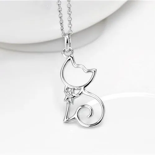 Cutie Cat Shining Star Cat Pendant Necklace