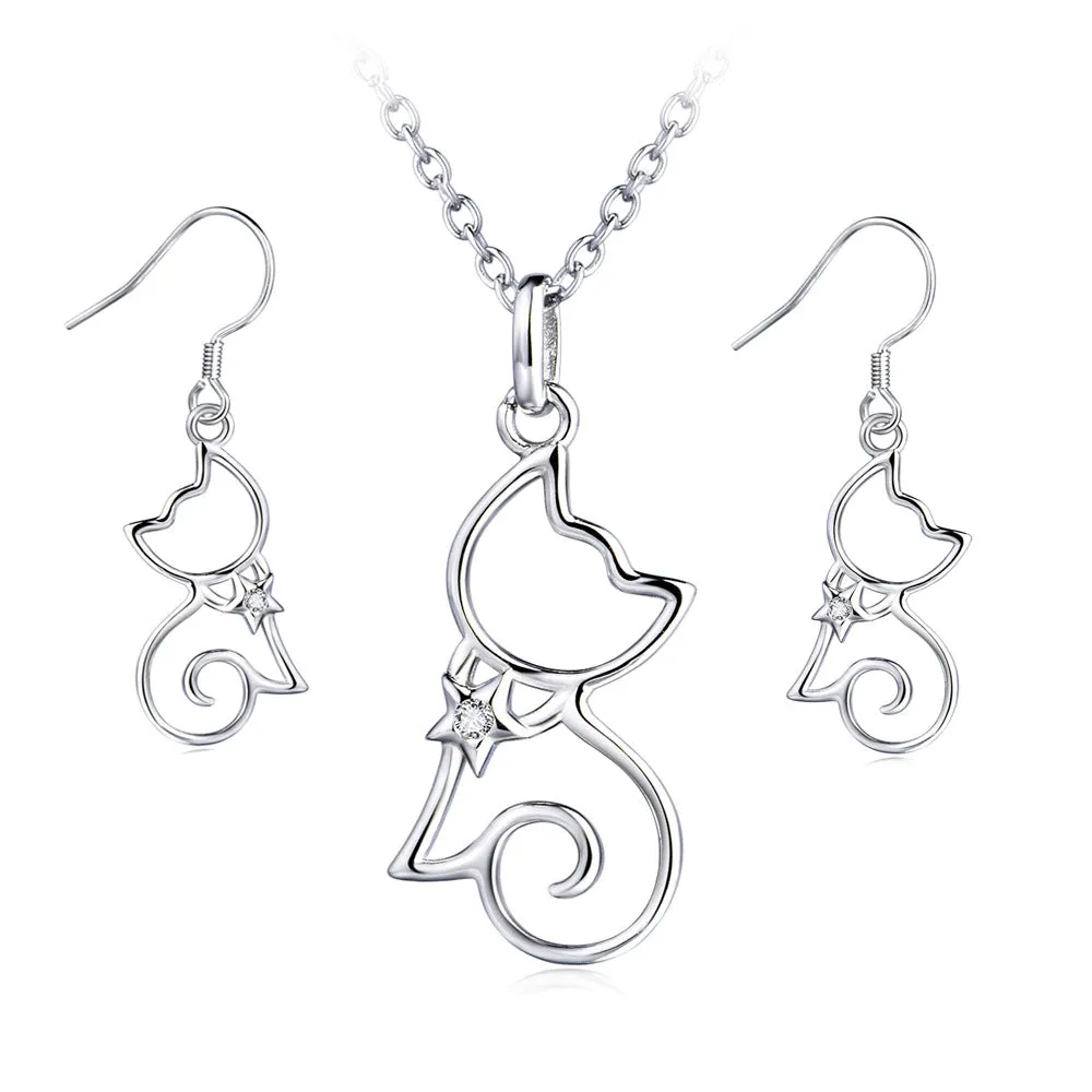 Cutie Cat Shining Star Cat Pendant Necklace
