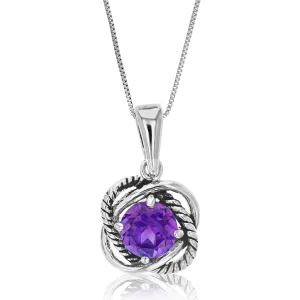 CZ Pendant Necklace, Antique CZ Silver Purple Pendant Necklace for Women with 18 Inch Chain