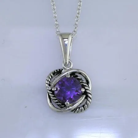 CZ Pendant Necklace, Antique CZ Silver Purple Pendant Necklace for Women with 18 Inch Chain