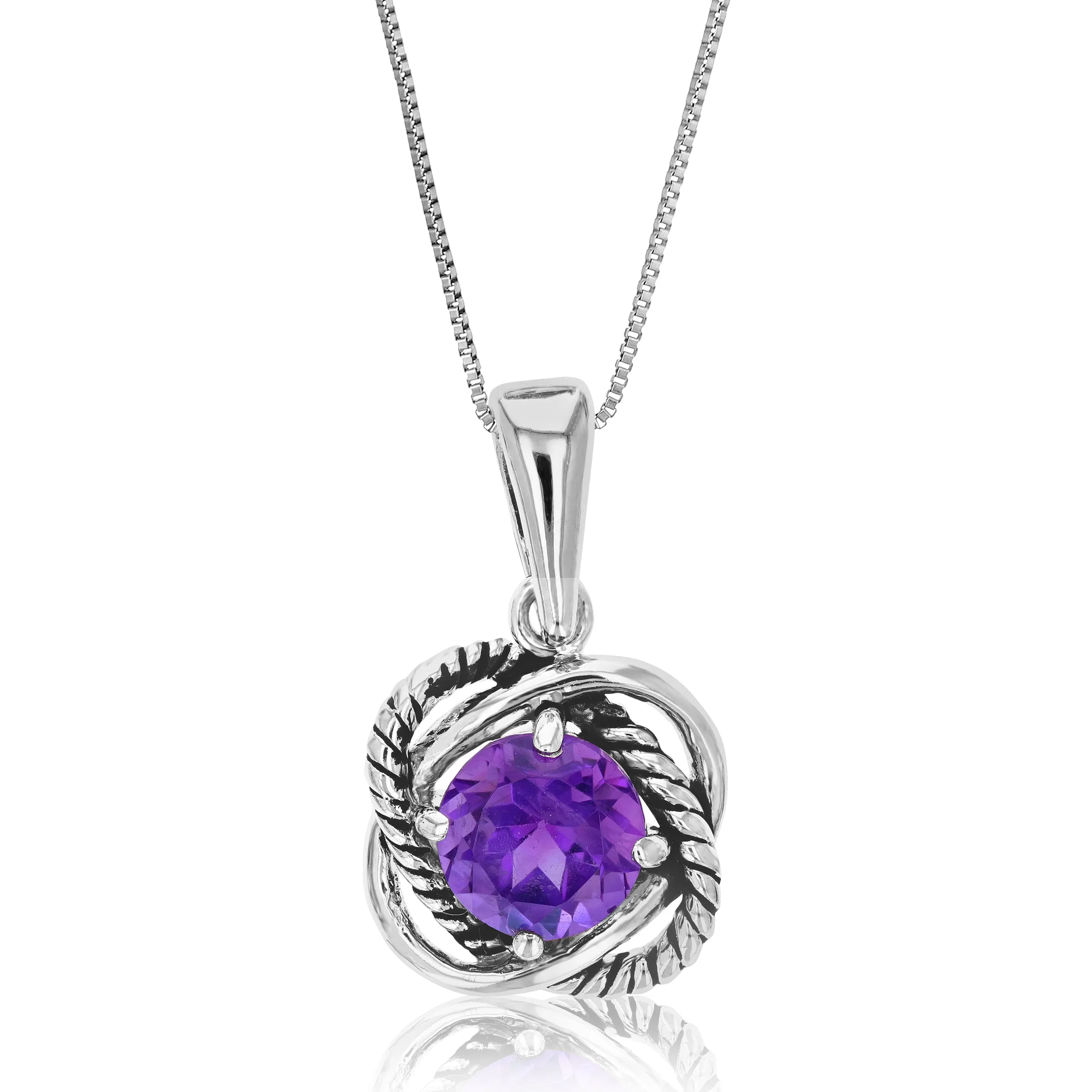 CZ Pendant Necklace, Antique CZ Silver Purple Pendant Necklace for Women with 18 Inch Chain