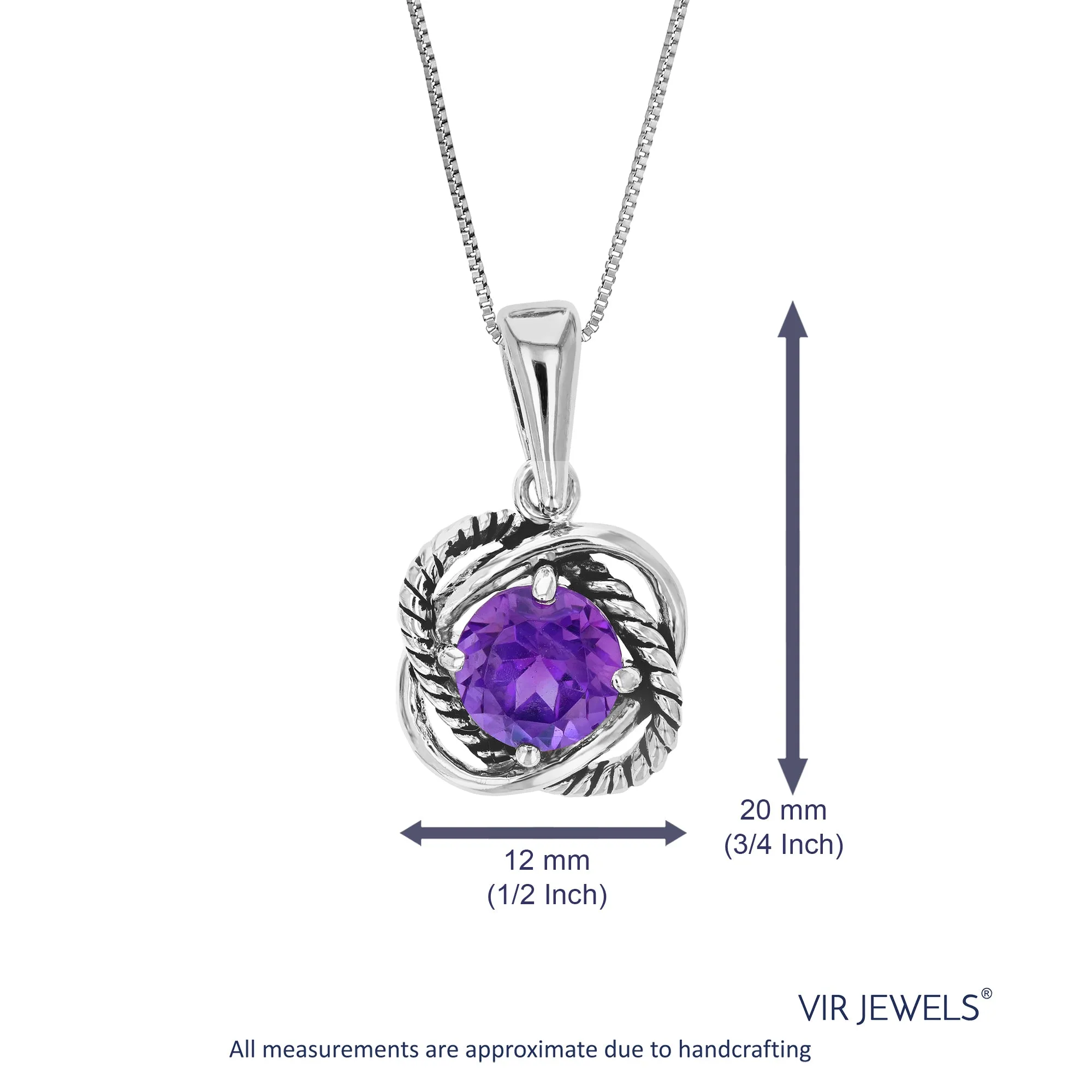 CZ Pendant Necklace, Antique CZ Silver Purple Pendant Necklace for Women with 18 Inch Chain