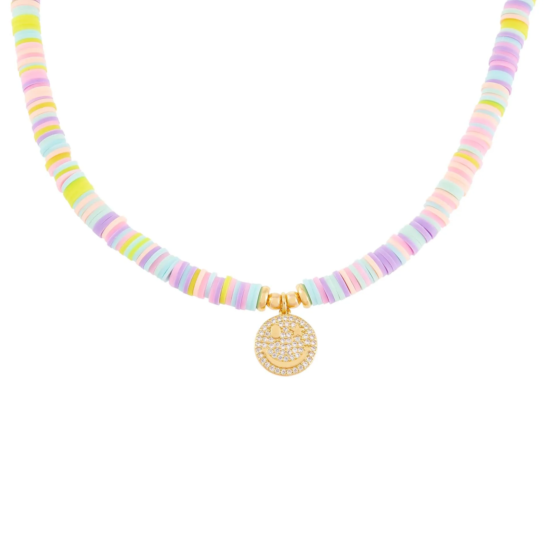 CZ Smiley Face Pastel Bead Necklace