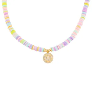 CZ Smiley Face Pastel Bead Necklace