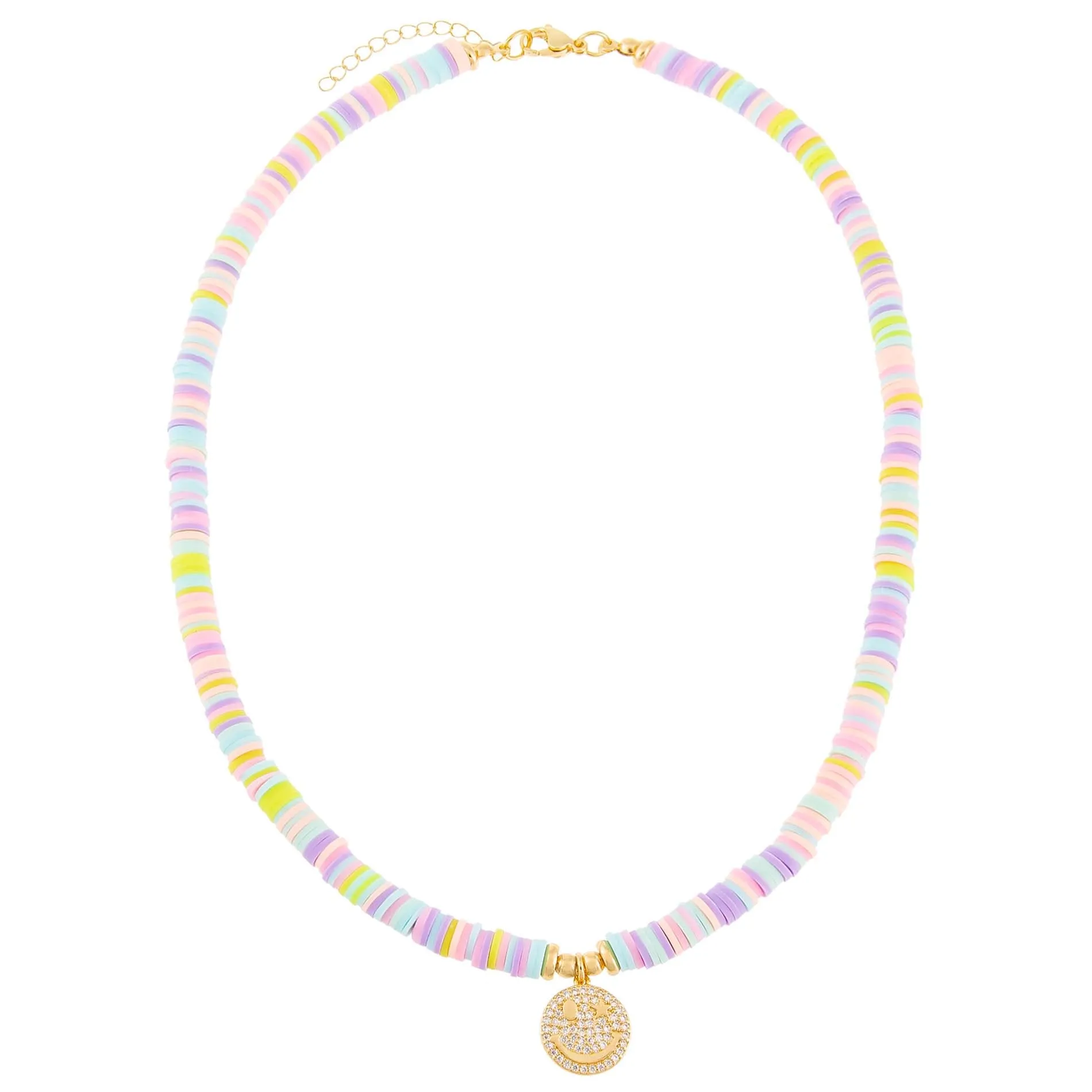 CZ Smiley Face Pastel Bead Necklace