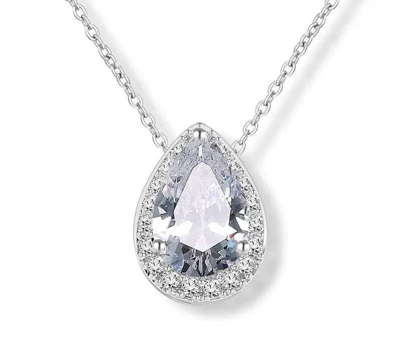 CZ Teardrop Crystal Chain Necklace, Bridesmaid CZ Gem Pendant Wedding Necklace, Bridal Crystal Necklace