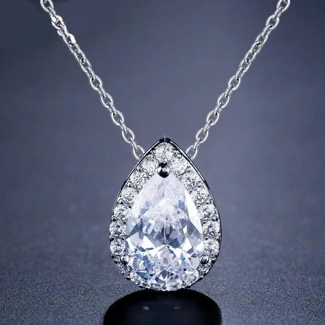 CZ Teardrop Crystal Chain Necklace, Bridesmaid CZ Gem Pendant Wedding Necklace, Bridal Crystal Necklace