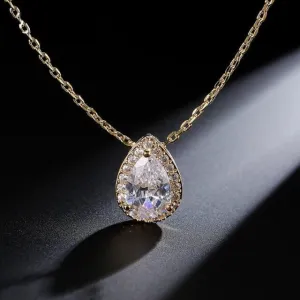 CZ Teardrop Crystal Chain Necklace, Bridesmaid CZ Gem Pendant Wedding Necklace, Bridal Crystal Necklace