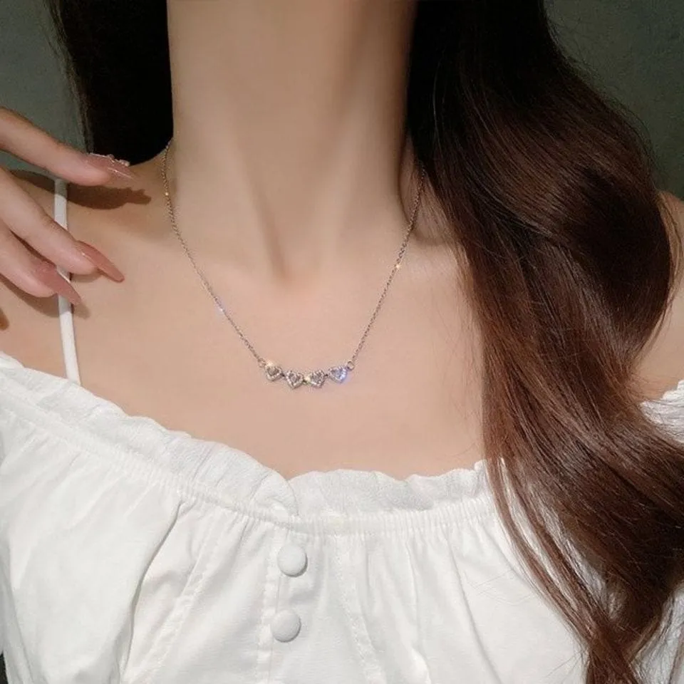 Dainty CZ Inlaid Transformable Lucky Flower Heart Pendant Necklace