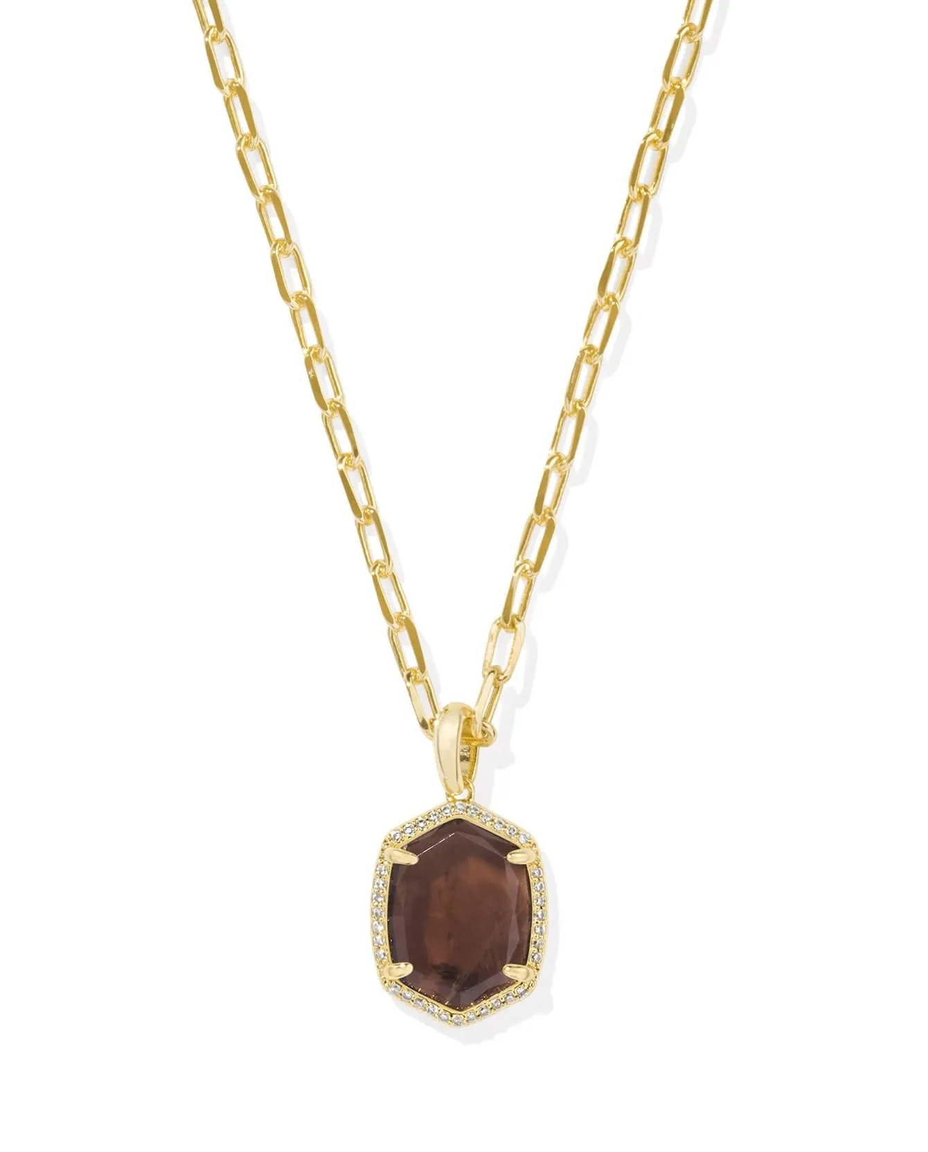 Daphne Pave Frame Pendant Necklace - Gold Smoky Quartz