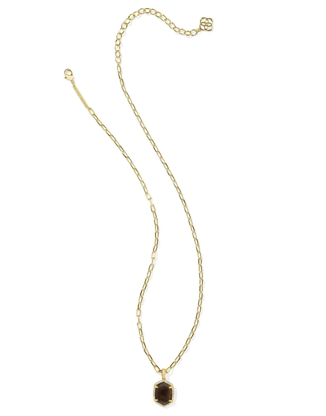 Daphne Pave Frame Pendant Necklace - Gold Smoky Quartz