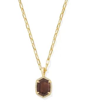 Daphne Pave Frame Pendant Necklace - Gold Smoky Quartz