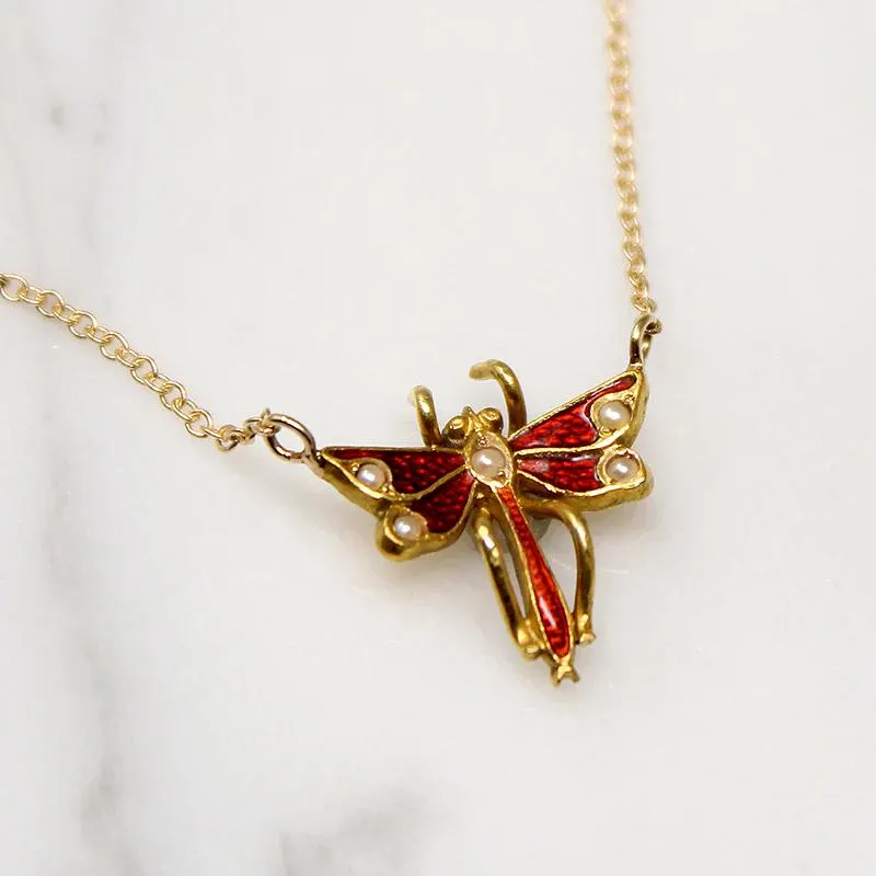 Delicate Enamel Damselfly Necklace