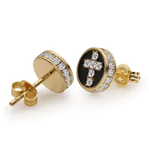 Diamond Cross Earrings Round Stud for Men