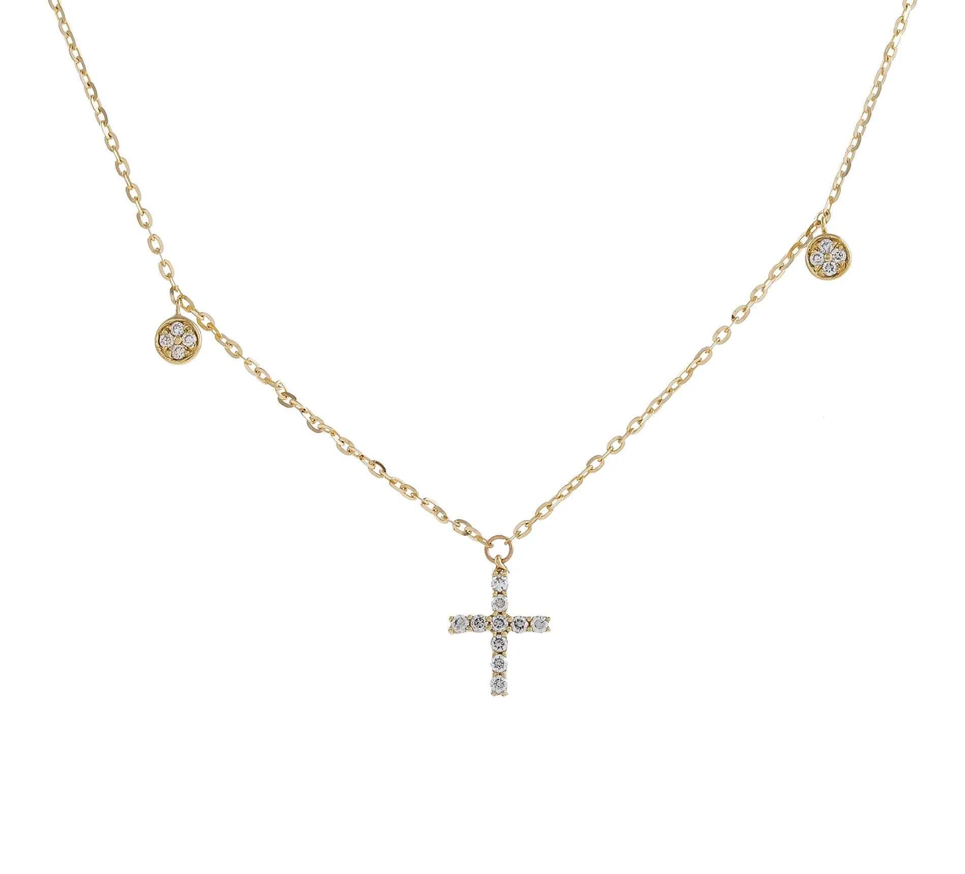 Diamond Dangling Cross Necklace 14K