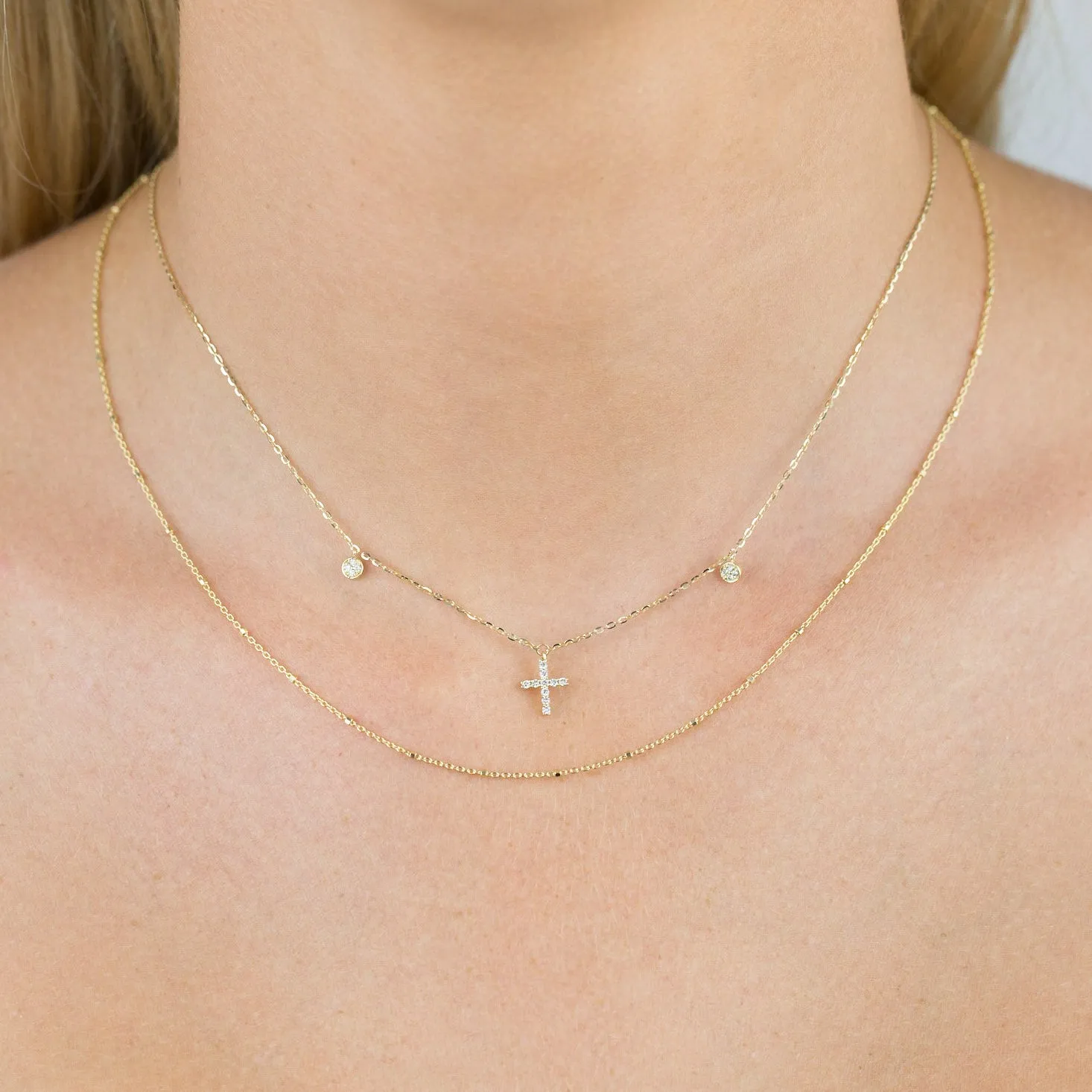 Diamond Dangling Cross Necklace 14K