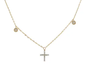 Diamond Dangling Cross Necklace 14K