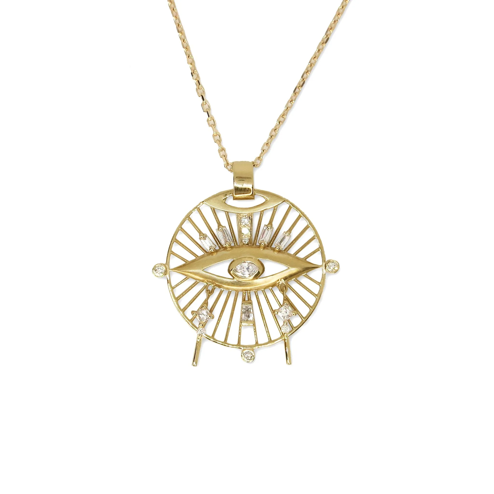 DIAMOND EYE, TEAR AND SUN OPEN CHAIN NECKLACE
