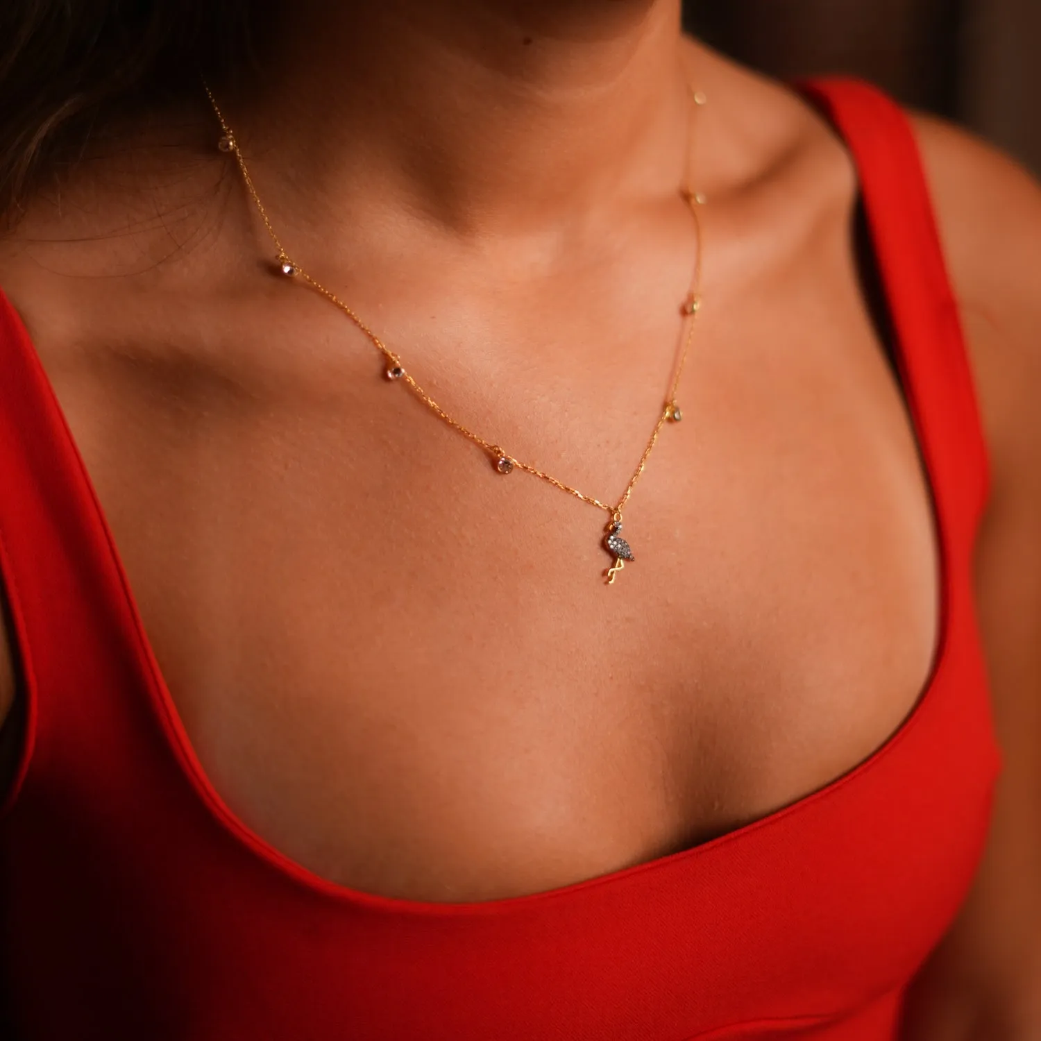 Diamond Flamingo Elegance Gold Chain Necklace