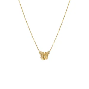 Diamond Pave Ridged Butterfly Pendant Necklace 14K