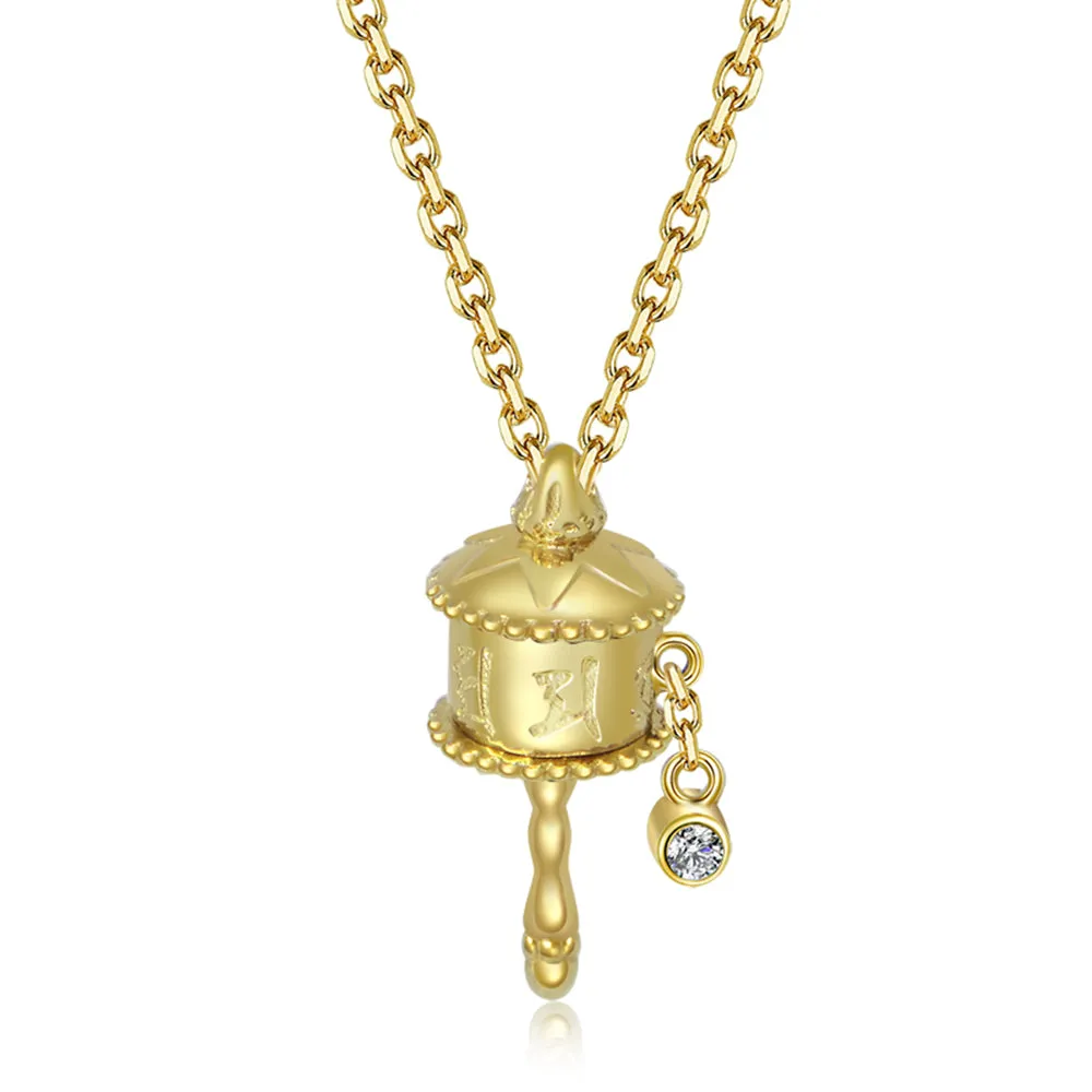 Diamond Tibetan "OM" Mantra Prayer Wheel Necklace
