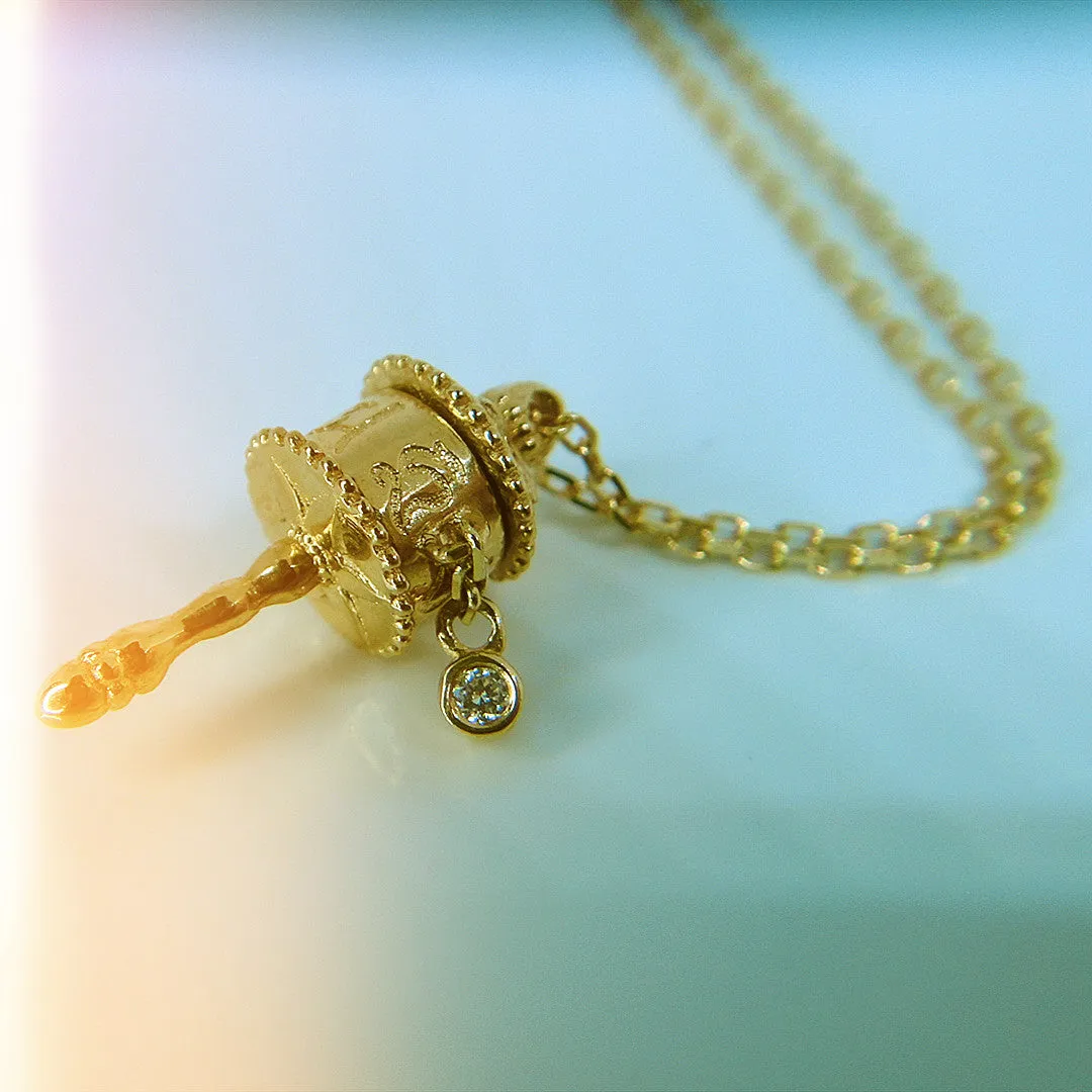 Diamond Tibetan "OM" Mantra Prayer Wheel Necklace