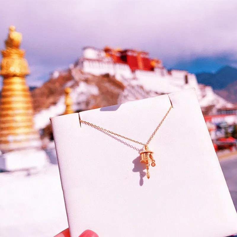 Diamond Tibetan "OM" Mantra Prayer Wheel Necklace
