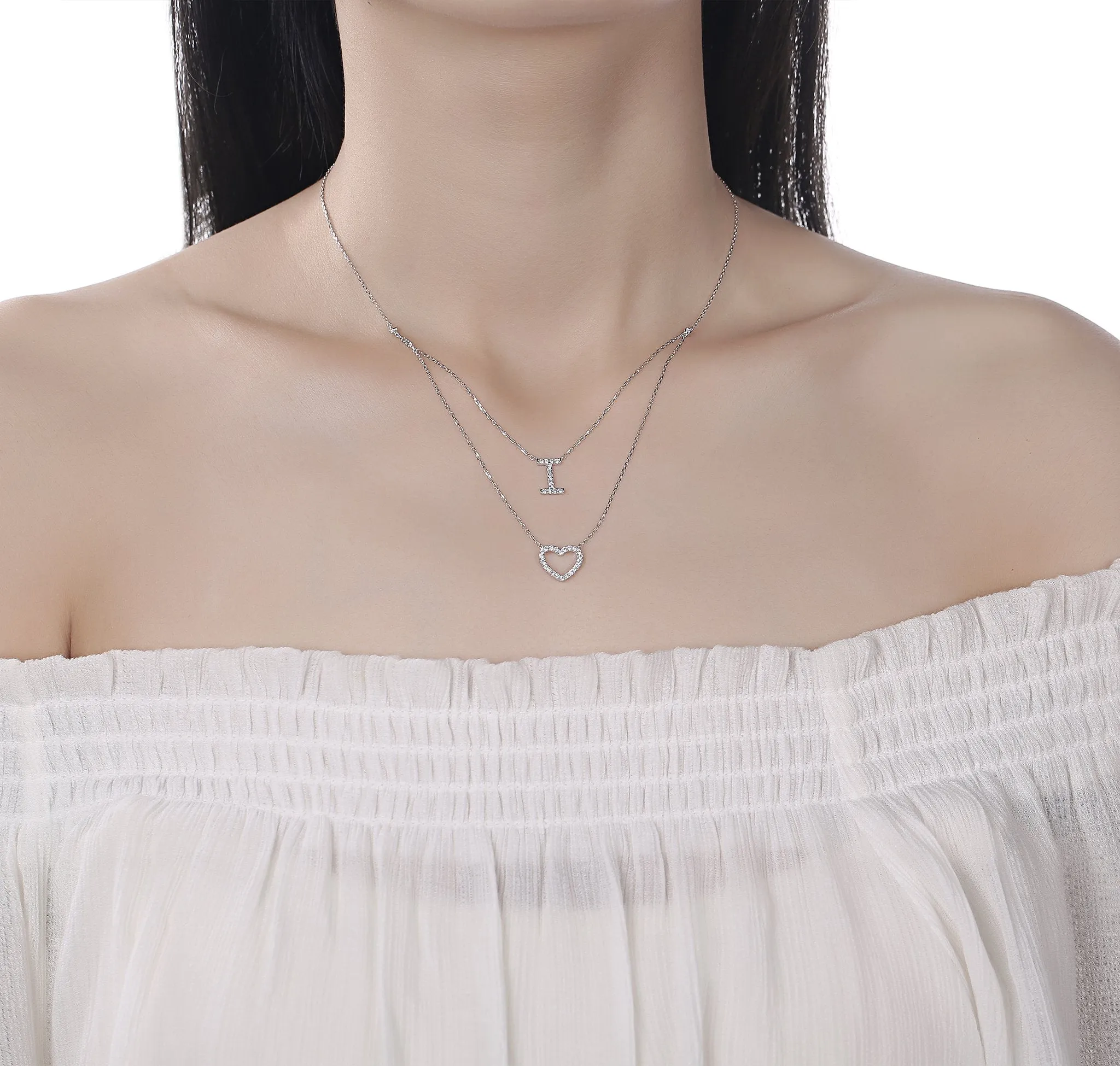 Double Layered 0.29ctw Lab Grown Diamonds Love Necklace <br> NL-00683WHT