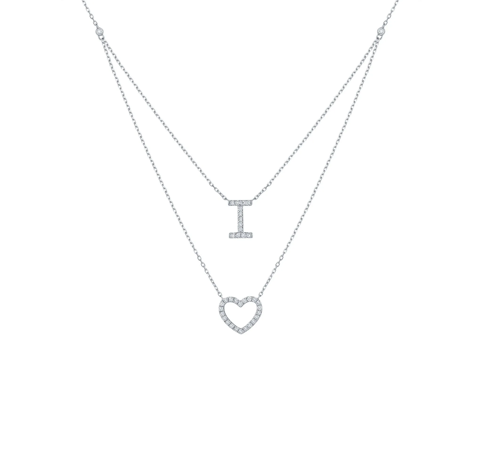 Double Layered 0.29ctw Lab Grown Diamonds Love Necklace <br> NL-00683WHT