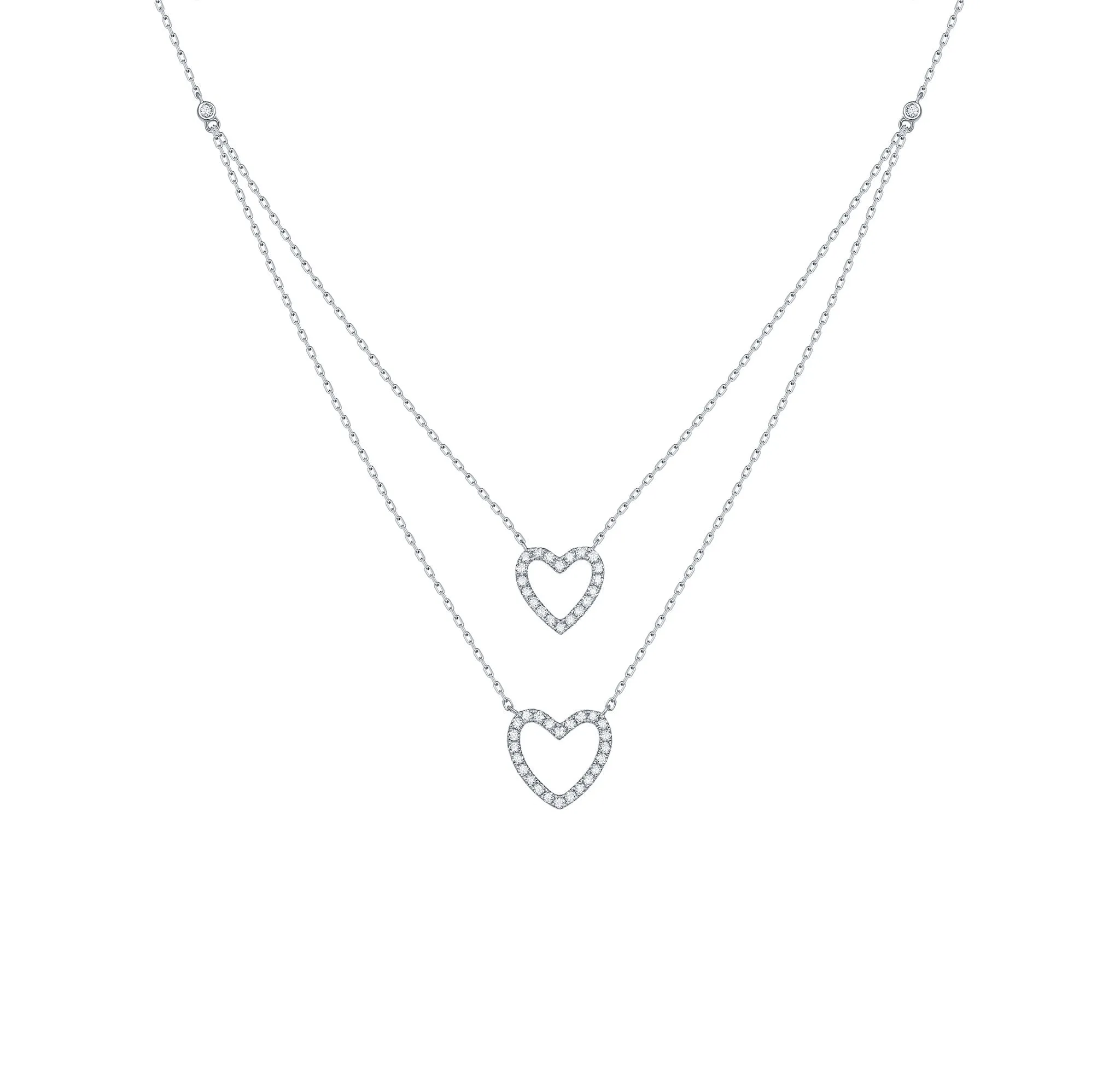 Double Layered 0.31ctw Lab Grown Diamonds Hearts Necklace <br> NL-00679WHT