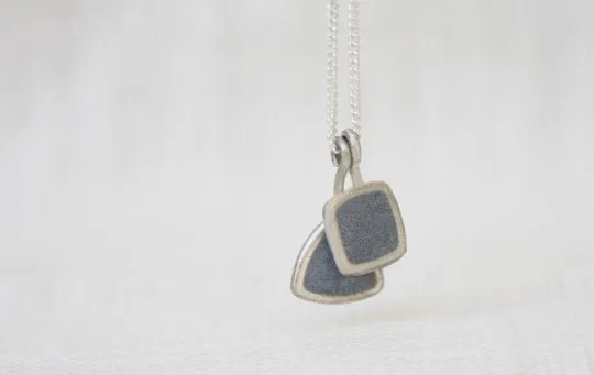 Double Tiny Silver Square & Triangle pendents