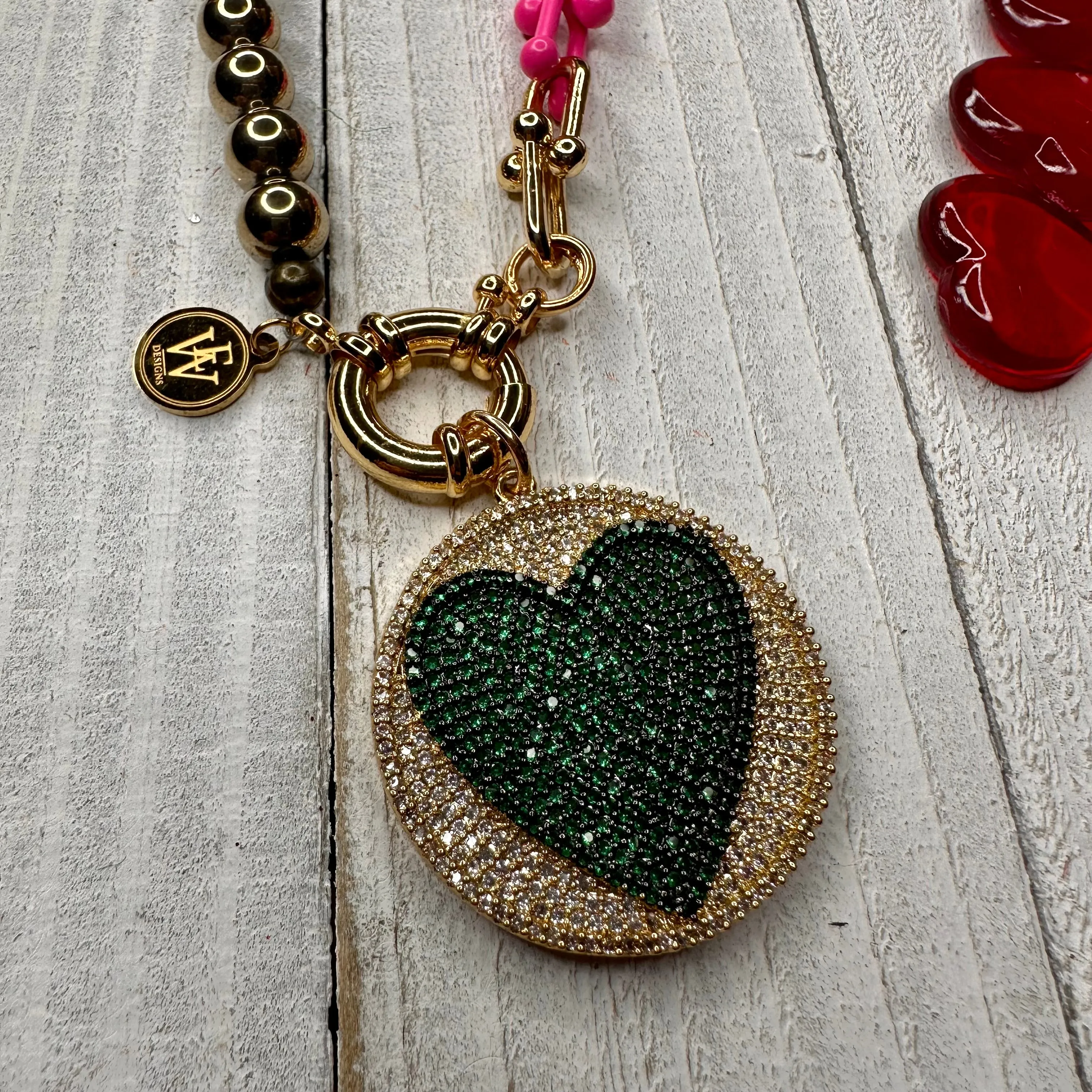 Electroplated Hematite Round Beads and Multicolor Enameled Tiffany Chain Link Necklace with Pendant 310-26 | Erika Williner Designs