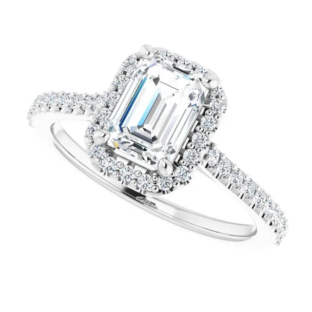Emerald Cut Diamond Halo Engagement Ring
