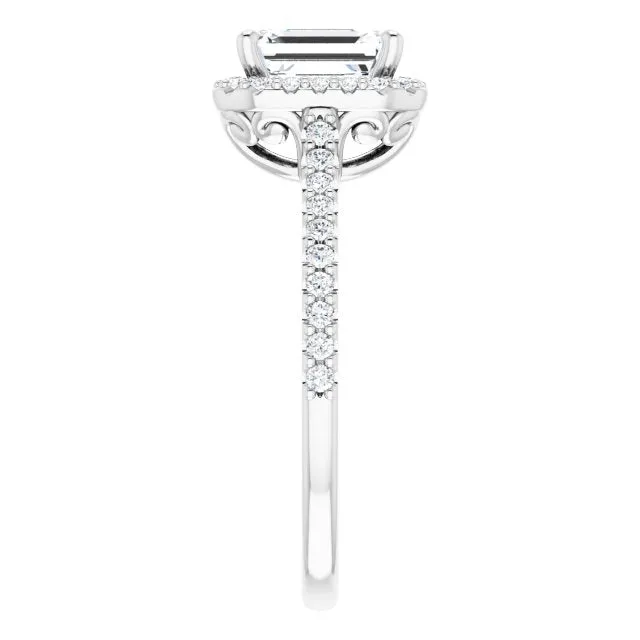 Emerald Cut Diamond Halo Engagement Ring