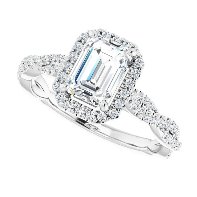 Emerald Cut Diamond Halo Engagement Ring