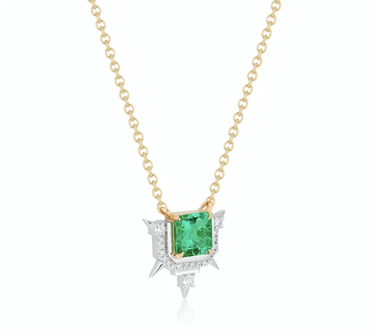 Emerald-Cut Emerald & Diamond Necklace -Muzo Emerald