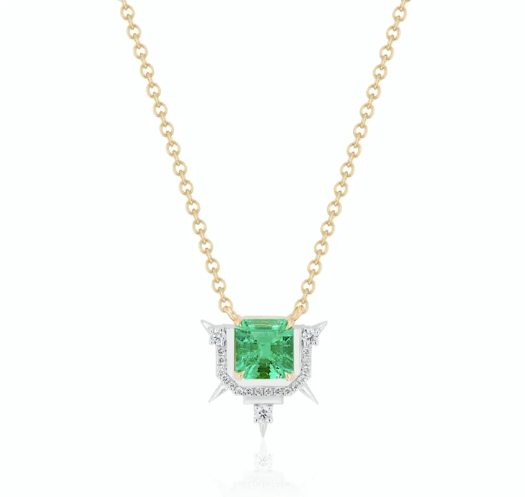 Emerald-Cut Emerald & Diamond Necklace -Muzo Emerald