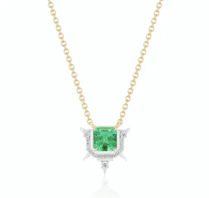 Emerald-Cut Emerald & Diamond Necklace -Muzo Emerald