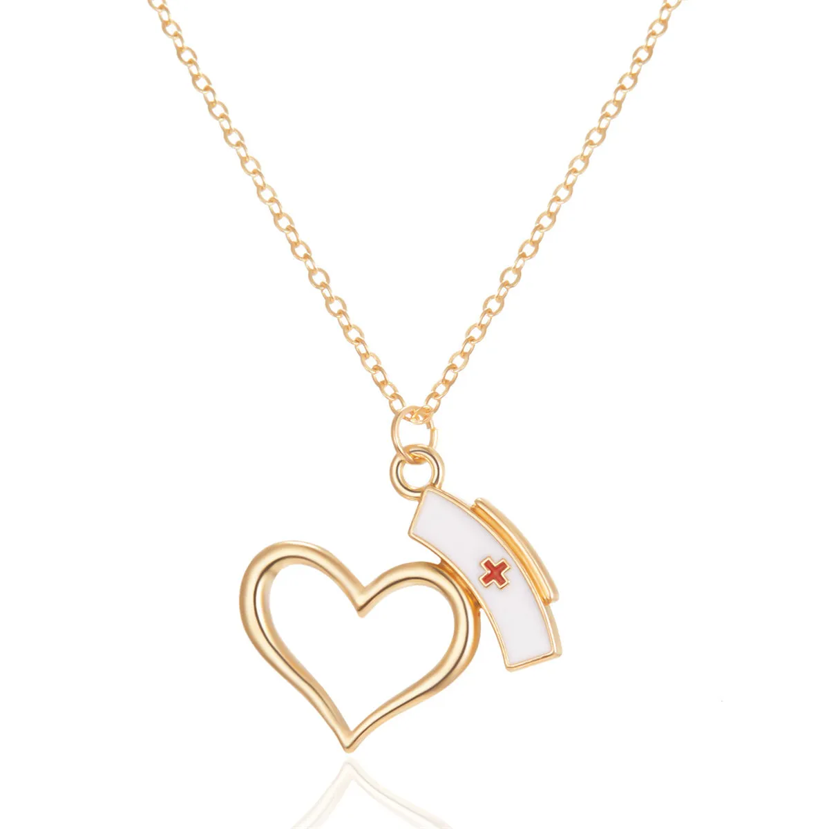 Enamel & 18K Gold-Plated Open Heart Nurse Cap Pendant Necklace